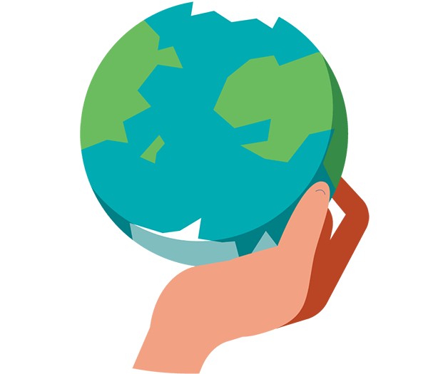 A hand holds Earth in its palm. Illustration.